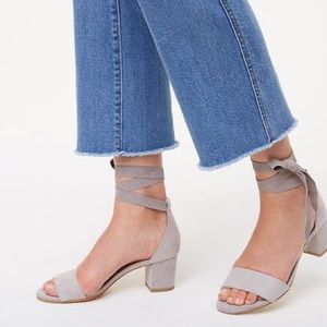 Loft Grey Suede Ankle Wrap Block Heels